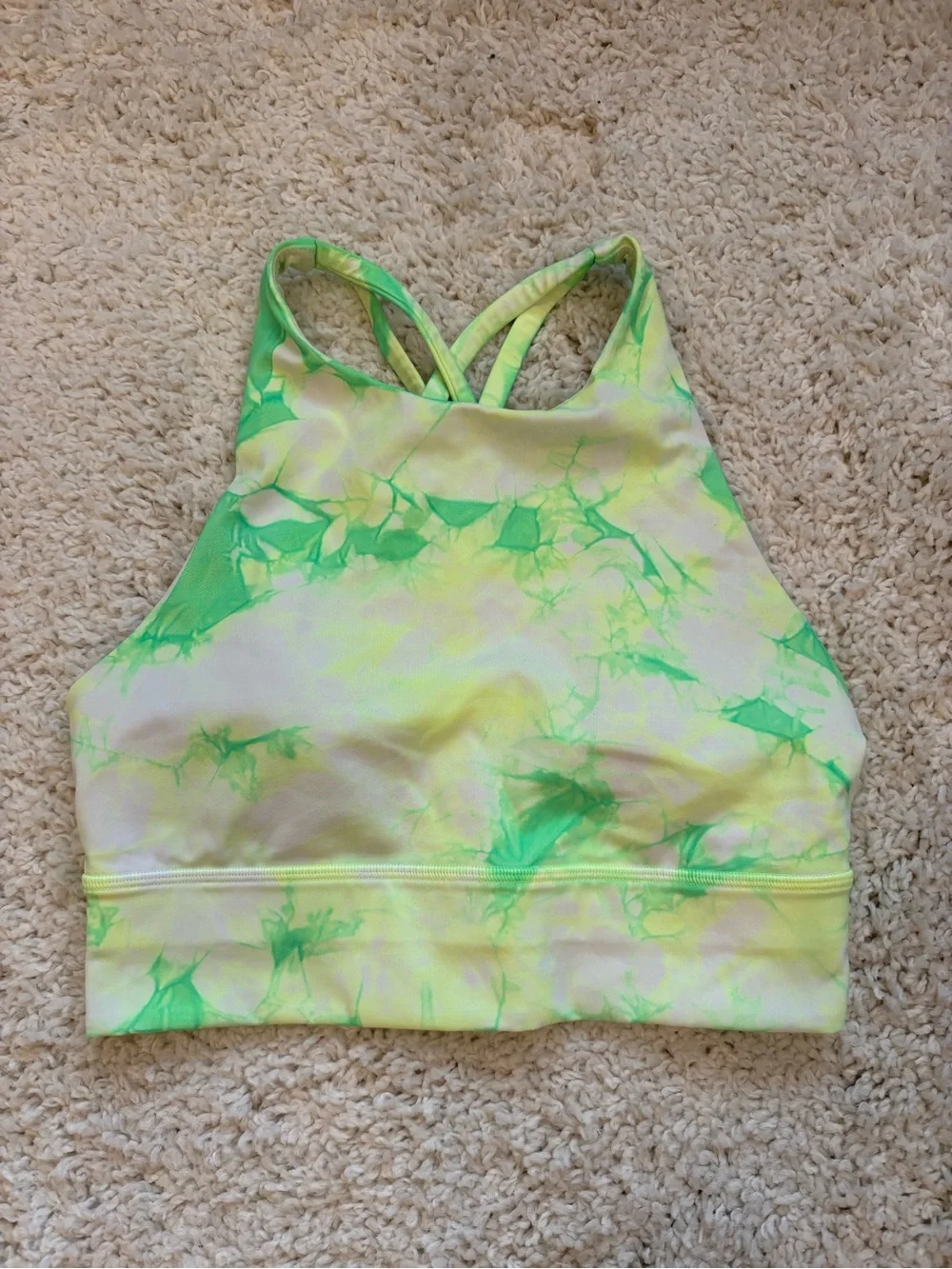 Lululemon Energy Bra High Neck Long in Neon Green and Yellow
